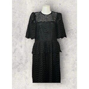 Vintage Kappi 1960s Scalloped Lace Balloon Short Sleeve Maxi Dress Size S/M